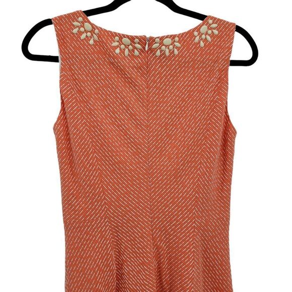 Vtg 80's Anne Klein Dress Sleeveless Shell Beaded V-neck A-line Midi Orange Sz 4 - Picture 9 of 10